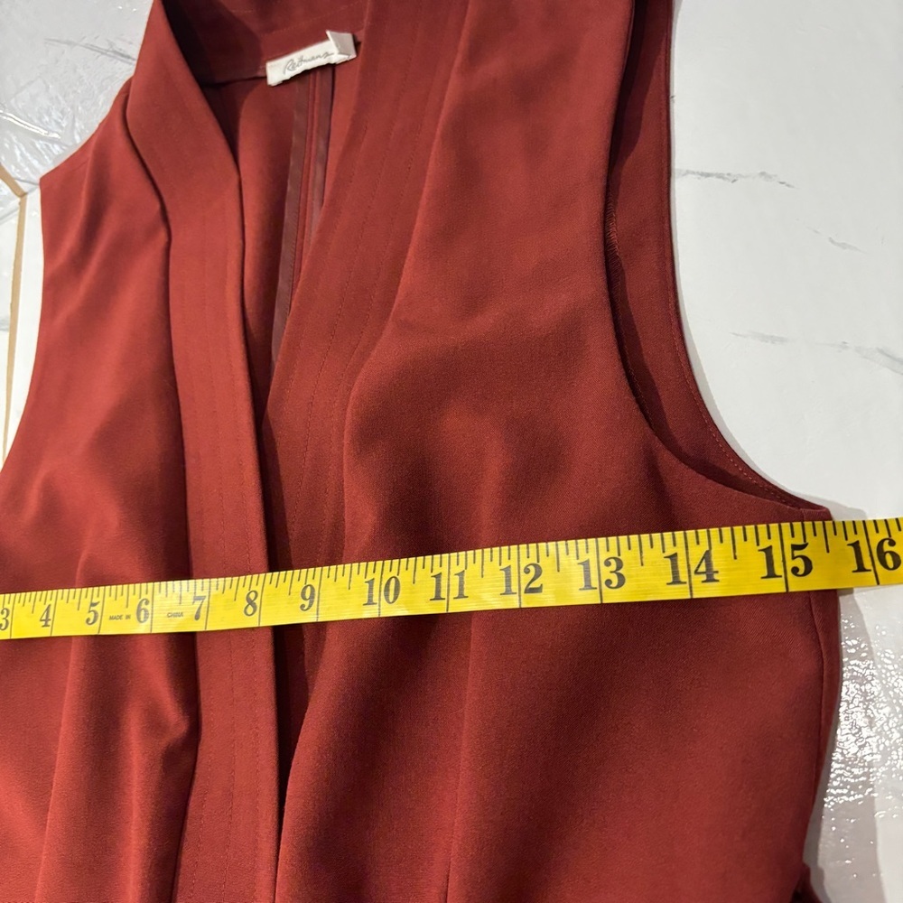 Reitmans Petite 2 Rust Belted Sleeveless Blazer Vest Tailored Wrap Front Career - Picture 14 of 15